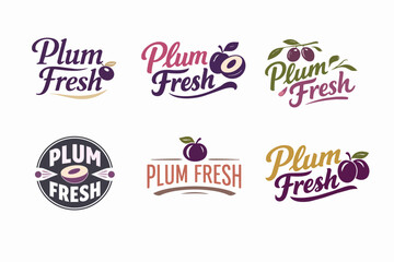 Obraz premium Plum fresh logo set displaying various graphic designs for organic fruit branding and product packaging
