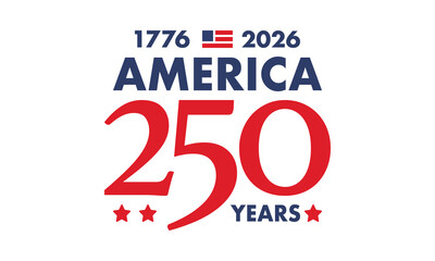 United States of America 250th Anniversary. 250 years. USA Independence Day 2026. 4th of July. Graphic with National Flag and Patriotic Stars. Vector © scoutori
