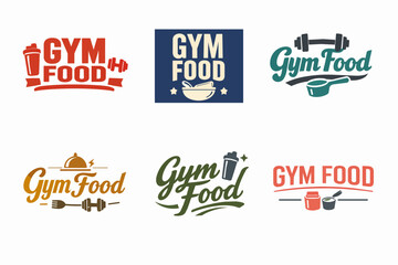 Fototapeta premium Gym food logo collection illustrating fitness, nutrition, healthy eating, and dietary supplements for bodybuilding and lifestyle