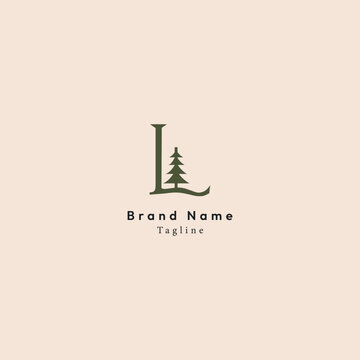 Elegant Letter L Pine Tree Nature Monogram Logo