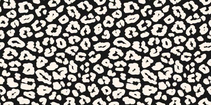 Vector leopard print pattern. Simple black and white seamless background. Animal skin texture of jaguar, leopard, panther, cheetah. Stylish natural repeated design for textile, fabric, print, decor