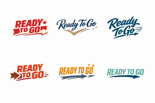 Ready to go logos and labels set featuring typography, arrows, stars, and speed lines, delivering quick service concepts