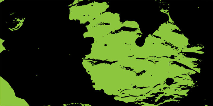 Abstract grunge background featuring green paint splashes over a global vector map illustration of Europe and the world geography
