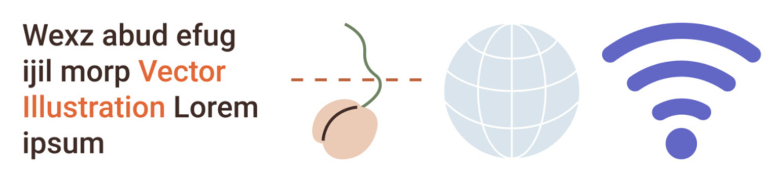 Digital connectivity, communication, technology, global networking, data transfer, wireless networks. Globe, wireless symbol and abstract elements. Digital connectivity and communication concepts