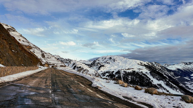 Snowy Mountain Landscape in the Pyrenees, Baqueira Spain