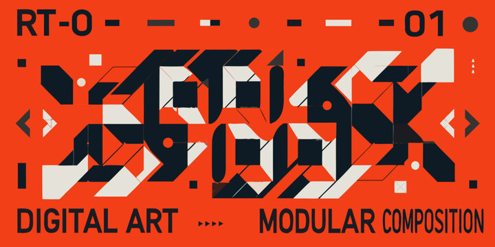 geometric modular composition with bold shapes on vibrant orange background high quality professional detailed modern