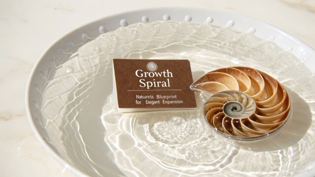 Growth Spiral Nautilus Shell Blueprint in Water Ripples