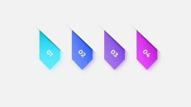 Modern 3D infographic template with four numbered cyan to magenta gradient ribbon banners on white and green screen backgrounds. Ideal for business process steps and data video overlays.