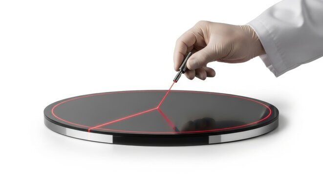 Scientist uses laser pointer to trace edge on circular device
