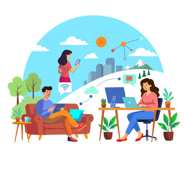 Global Remote Work Concept: Diverse People Working from Home and Anywhere via Cloud Technology and Connectivity