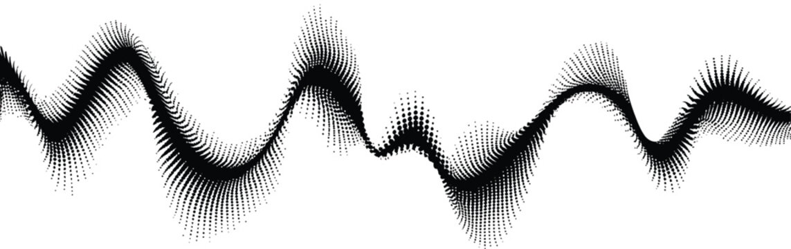 Abstract black and white sine wave pattern with dots isolated design