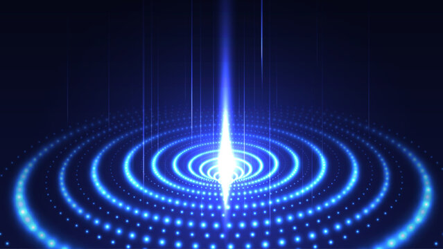 Digital target radar circle background. Futuristic neon ring concept. Laser beam, energy wave, light technology. Science innovation banner for business design, presentation. Vector illustration.