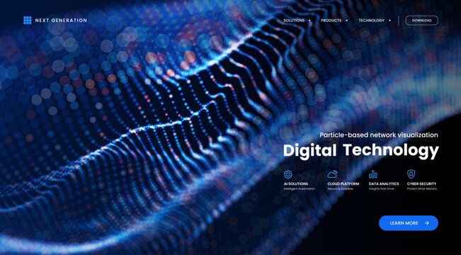 Cyber particle wave background. Digital technology network visualization. AI data flow, science innovation concept. Futuristic banner for business design, presentation. Vector illustration.