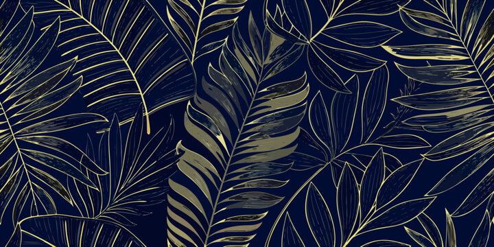 overlapping leaves pattern in gold and navy blue