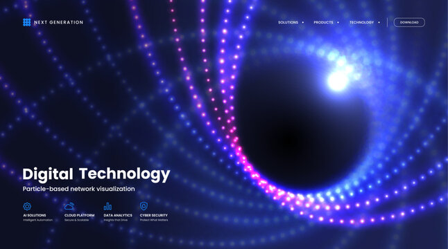 Digital vision technology vortex background. Futuristic particle spiral light concept. AI energy flow, science innovation design. Cyber space banner for business, presentation. Vector eye illustration