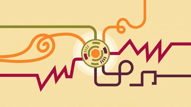 Signal Processing Analog Digital Wave Convergence Abstract Retro Vector