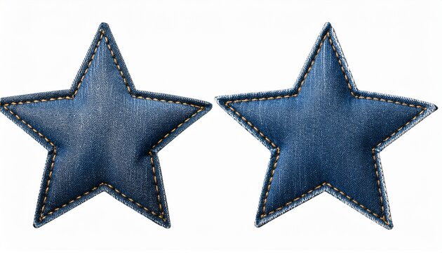 A Blue Denim Star Patch With Cream Stitching Isolated On Transparent Background