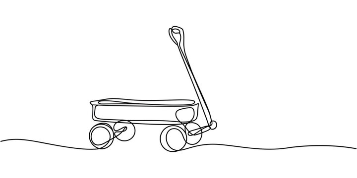 Single line of a classic child's red wagon with a handle child's wagon toy wagon classic wagon