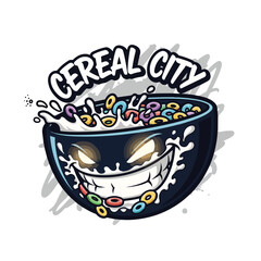 Fototapeta premium Cereal City Breakfast Bowl with Smiling Emoji Bowl
