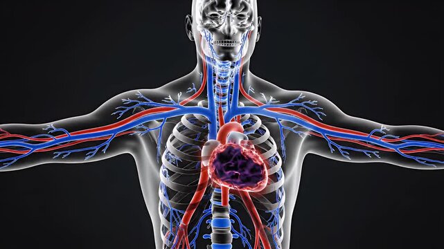 Detailed 3D Medical CGI Visualization of Human Circulatory System with Focus on Heart and Arteries