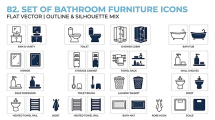 Fototapeta premium Bathroom Furniture Icons Vector Set.