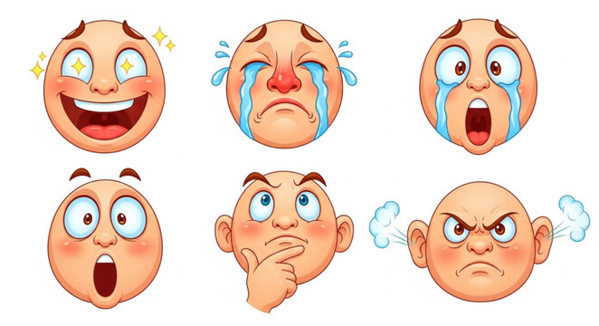 Set of cartoon faces showing different emotions and expressions.