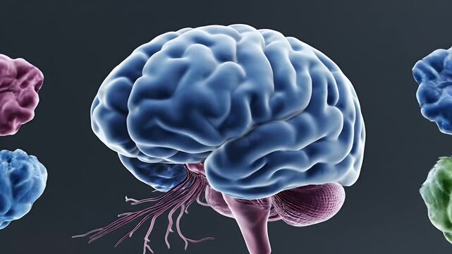 Futuristic 3D CGI Rendering of a Human Brain Highlighting Neural Activity and Connectivity in Vibrant Colors