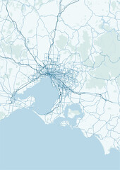 Naklejka premium Modern minimalist vector map of Melbourne, Australia. High-quality SVG illustration of Melbourne city grid, Port Phillip Bay, and urban layout for travel posters and design.