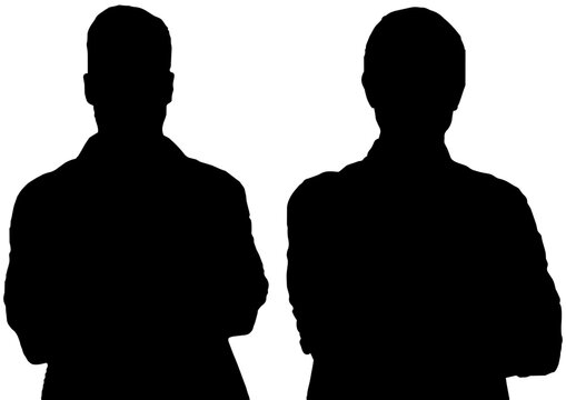 腕を組んで立つ2人のビジネスマンのシルエットセット