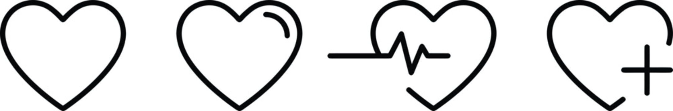 Heart and heartbeat line, love and life symbol icons, medical health and care graphics.