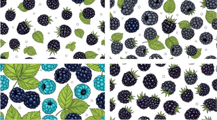 Hand drawn blackberry seamless pattern with leaves natural berry background botanical illustration fresh organic fruit textile design repeat © MstTanzila