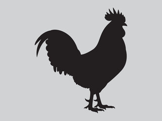 Rooster silhouette on grey background, male chicken vector illustration © Gina