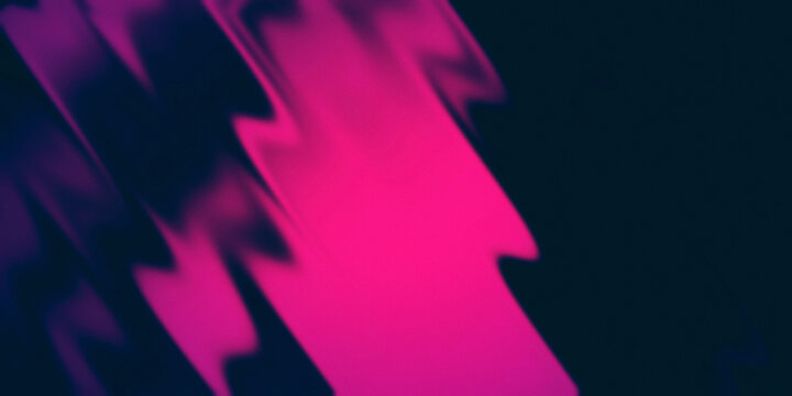 Abstract dark background with dynamic neon pink glitch waves. Vibrant futuristic texture with sharp light transitions and copy space