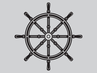 Nautical Ship Wheel Icon - Vintage Wooden Steering Wheel Vector Illustration © Gina