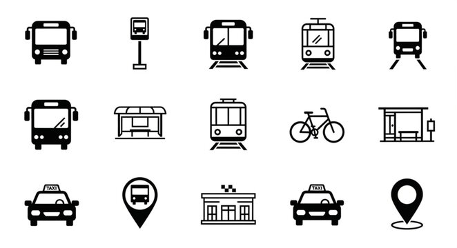 Set of Public Transportation Icons and Symbols.