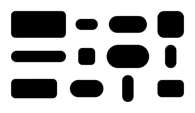 Abstract Geometric Shapes, Rounded Rectangles and Ovals, Minimalist Black UI Elements, Vector Icons Set for Web Design and App Interfaces