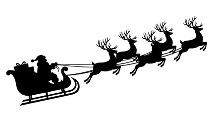 santa claus riding sleigh pulled by reindeer silhouette © Kobita