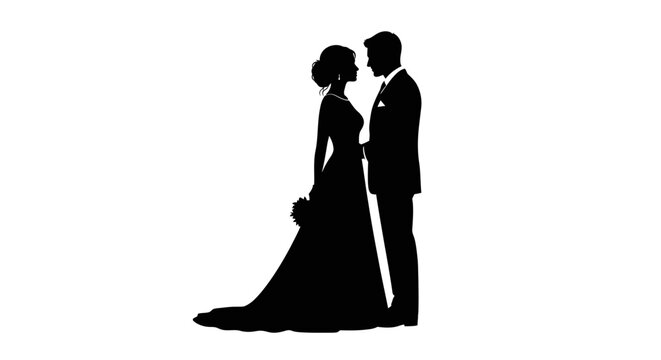 silhouette of bride and groom standing together