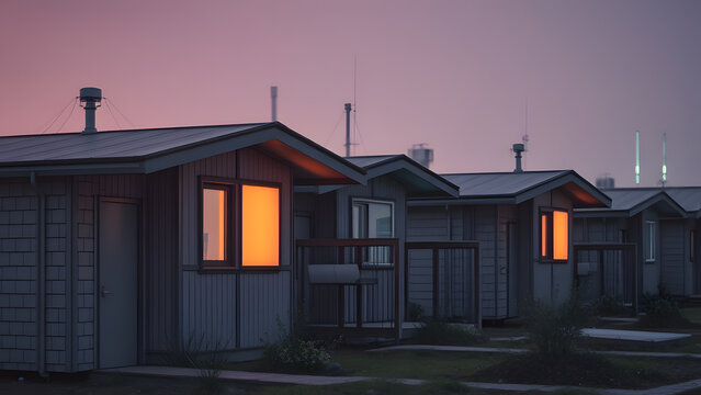 Sustainable pre-fab housing community, Professional Stock Photo, High Resolution Background