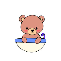 Obraz premium A cute brown teddy bear cartoon sitting with a heart, looking soft and sweet like a lovely childhood toy gift