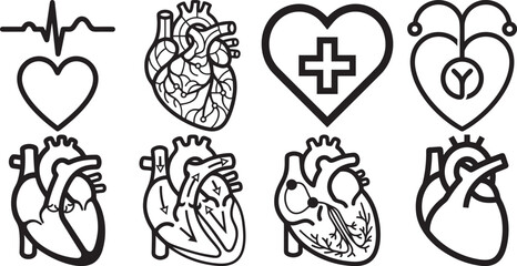 Fototapeta premium Human heart anatomy icons set for medical illustration and healthcare.