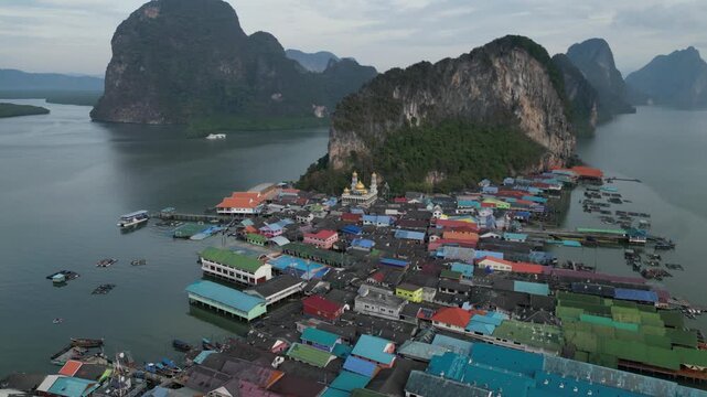 Aerial View of Ko Panyi Floating Village in Phang Nga, Thailand