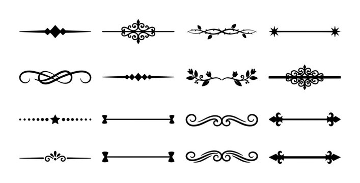 Elegant Decorative Flourishes, Ornate Dividers, Vintage Ornaments, Classic Swirls, 16 Vector Elements for Design Projects