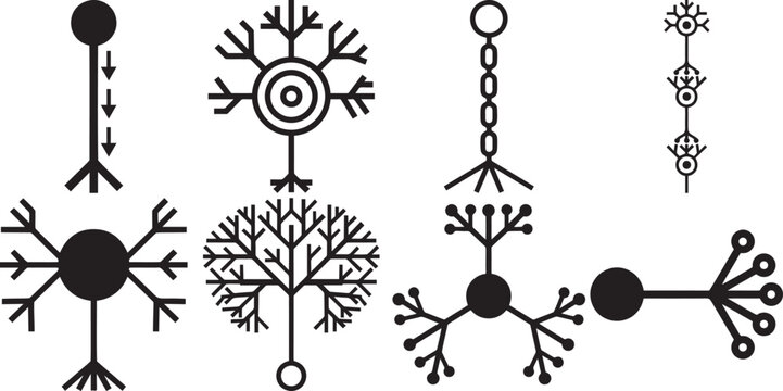 Neuron cells line icons set for neuroscience and biology illustrations.
