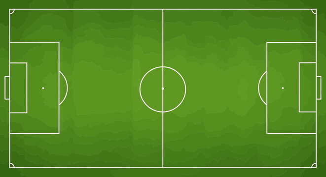 Top view of a soccer field with topographic contour lines on a green grass background