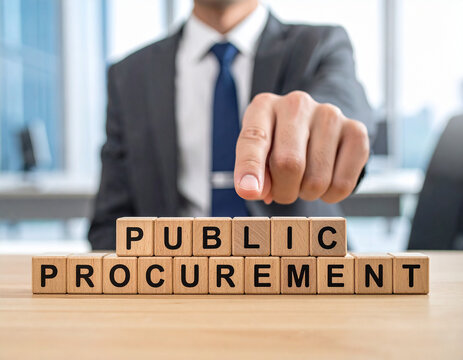 Public Procurement - Geschäftsmann zeigt auf das Wort "Public Procurement"