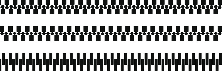 Zipper pattern. stylish fasteners and zippers for clothing. Slider puller and interlocking teeth icon. Industrial zipper track design  © Sultana Design