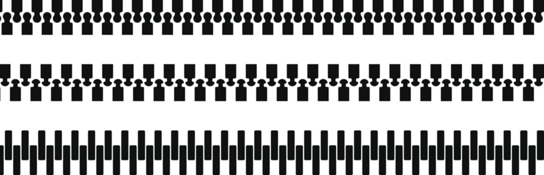 Zipper pattern. stylish fasteners and zippers for clothing. Slider puller and interlocking teeth icon. Industrial zipper track design
