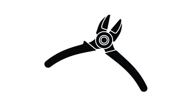 A minimalist black vector illustration of wire cutting pliers with open jaws on white background