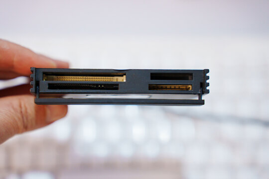 Memory card reader slot close-up with connectors